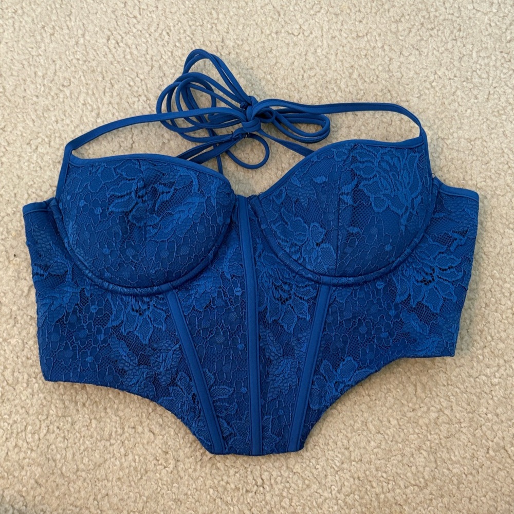 Elegant Blue Lace Bustier